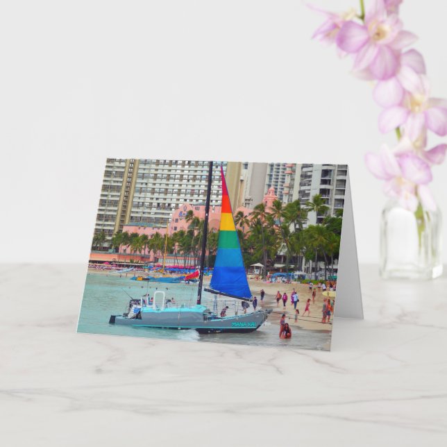 Sailboat, Waikiki Beach, Oahu Card Kort (Orkide)