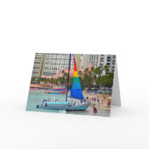 Sailboat, Waikiki Beach, Oahu Card