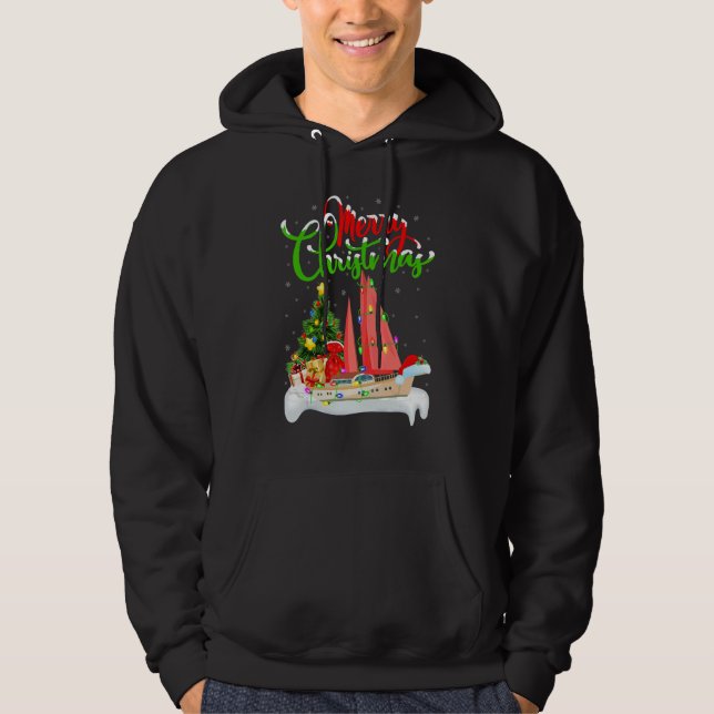 SailBoat  Xmas Decorations Santa SailBoat Christma Hoodie (Framsida)