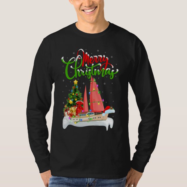 SailBoat  Xmas Decorations Santa SailBoat Christma T Shirt (Framsida)