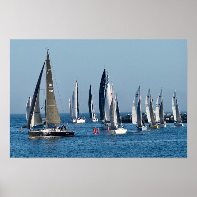 Sailboats Entering Channel. Marina Del Rey, CA Poster (Framsidan)