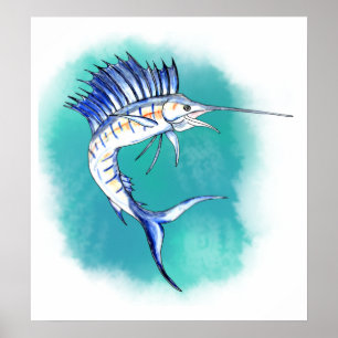 Sailfish i vattenfärg poster