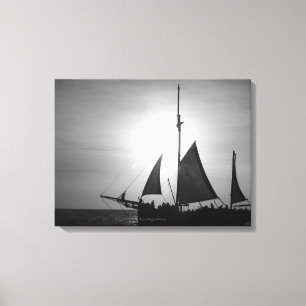 Sailing Aruba Dusk in Black and White (liggande) Canvastryck