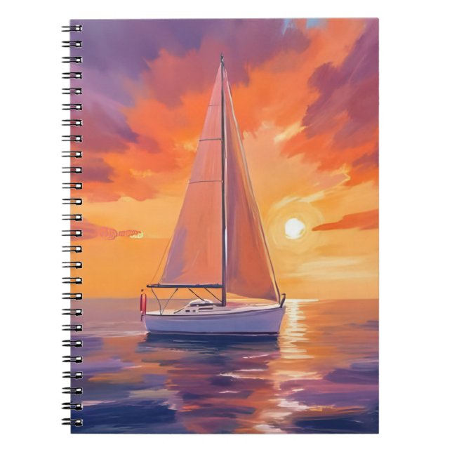 Sailing at Sunset | Coastal Ocean Painting Anteckningsbok (Framsidan)