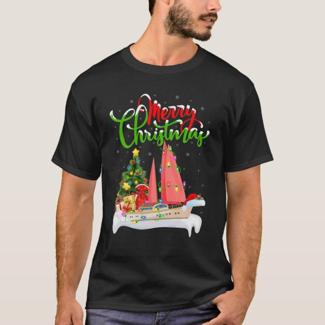 Sailing Boat Älskare Lighting Santa Sailing Boat C T Shirt (Framsida)
