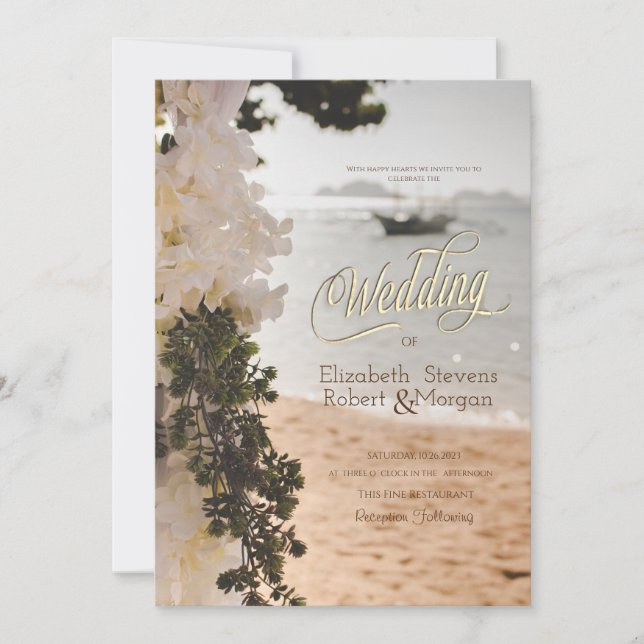 Sailing Boat Chic Flowers Beach Wedand Inbjudningar (Framsida)