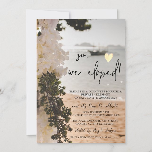 Sailing Boat Flowers Beach Wedement Elopement Inbjudningar (Framsida)