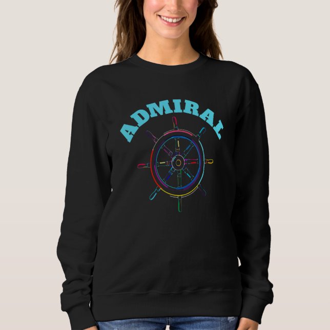 Sailing Boating Steer Wheel Pop Art Admiral T Shirt (Framsida)