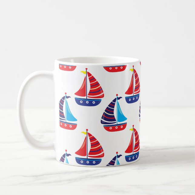 Sailing Boats Coffee Cup Nautical Boat Sea Mug Kaffemugg (Vänster)