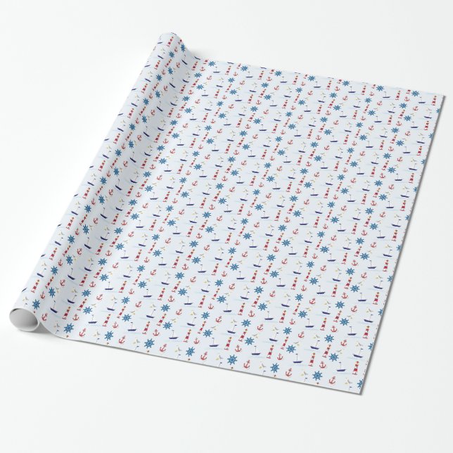 Sailing Cute Nautical Design Wrap Presentpapper (Utrullad)