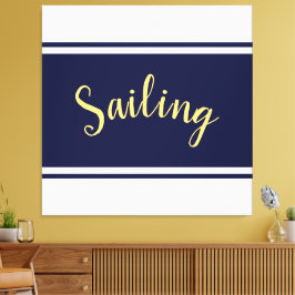 SAILING Elegant Navy Blue White Tävla Rand Canvastryck