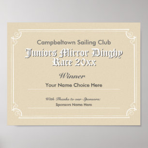Sailing Klubb Competition Winner’s Certificate Poster