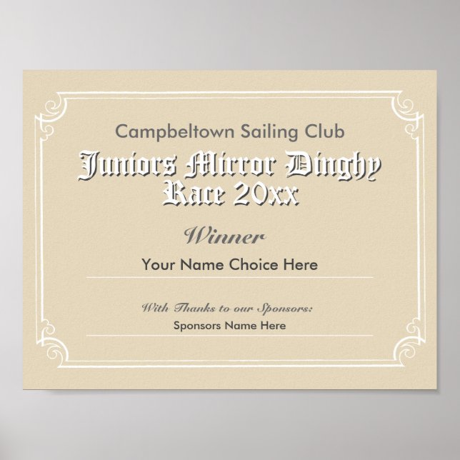 Sailing Klubb Competition Winner’s Certificate Poster (Framsidan)
