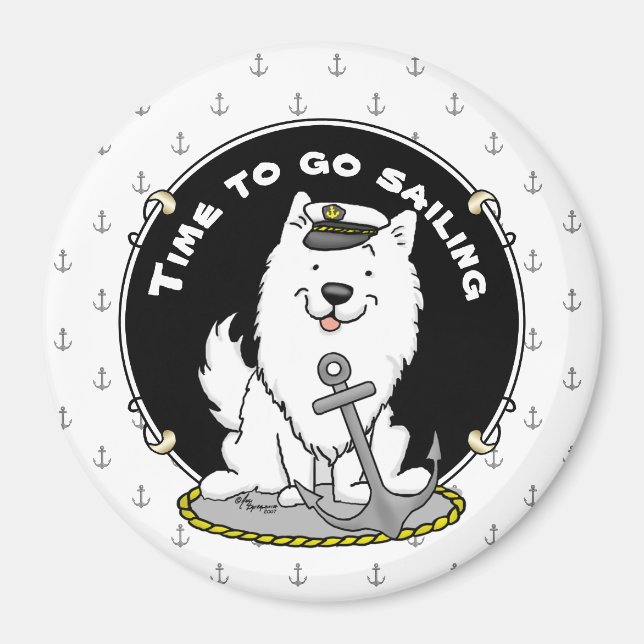 Sailing Nautical American Eskimo Hund Cute Eskie Magnet (Framsidan)