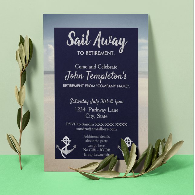 Sailing Retirement Party Invitations Sail Away Inbjudningar (Skapare uppladdad)