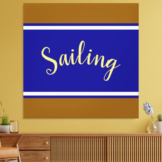 SAILING Roligt Navy Blue White Brown Tävla Rand Canvastryck (Insitu (Vardagsrum))