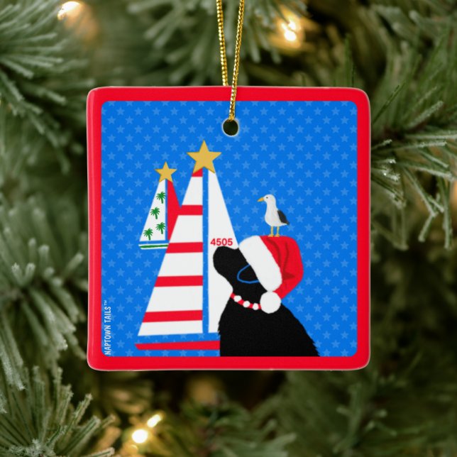 Sailing Santa Black Hund and Bird Friend-jul Julgransprydnad Keramik (Träd)