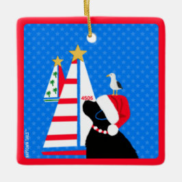 Sailing Santa Black Hund and Bird Friend-jul Julgransprydnad Keramik