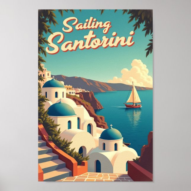 Sailing Santorini – Retro Travel Poster (Framsidan)
