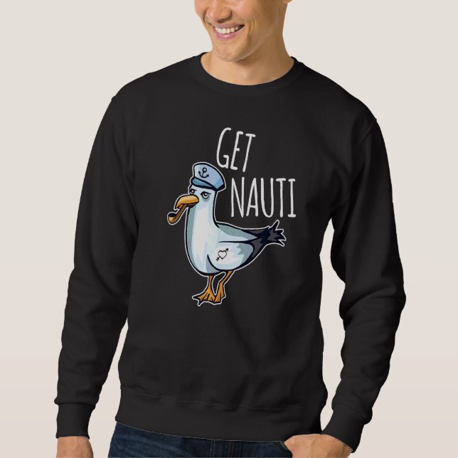 Sailing Sea Gull Sailer Nautics Pun Nautical Boa Lång Ärmad Tröja (Framsida)