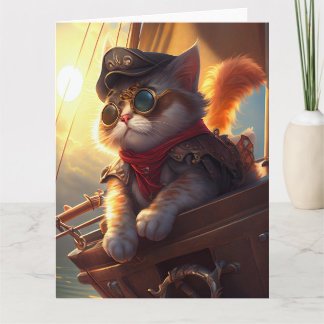 Sailing Steampunk Pirat Cat Kort (Framsida)