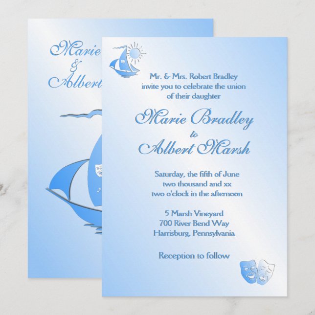 Sailing Theater Wedding-inbjudan Inbjudningar (Fram/baksida)
