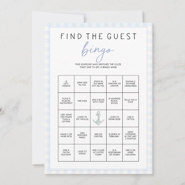 Sailing Themed Baby Shower Game - Guest Bingo (Framsida)