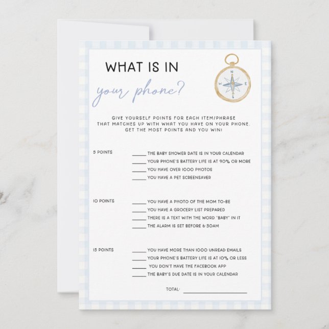 Sailing Themed Baby Shower Game - Whats in Phone (Framsida)