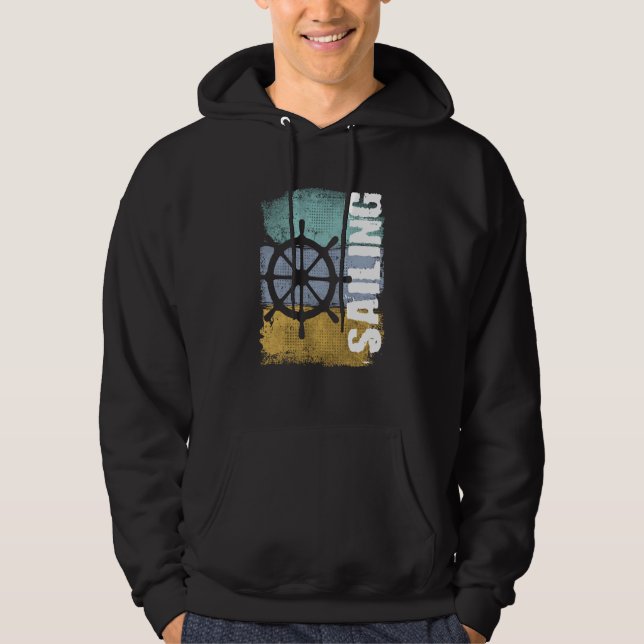 Sailing Vintage Retro Sailboat Helm Hoodie (Framsida)