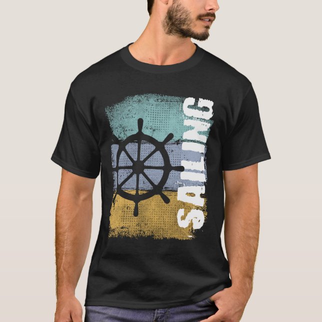 Sailing Vintage Retro Sailboat Helm T Shirt (Framsida)