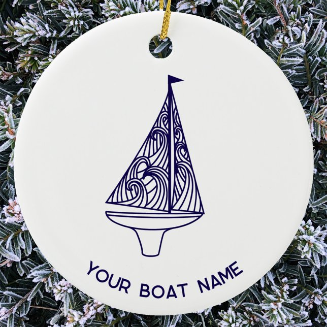 Sailing Yacht Boat Name Julgransprydnad Keramik (Boat Yacht Name personalized sailing boat or yacht ornament for the sailor whot has everything)