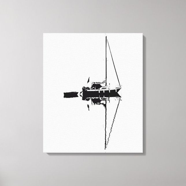 Sailing Yacht with its Refection on a Lugn Sea Canvastryck (Framsida)