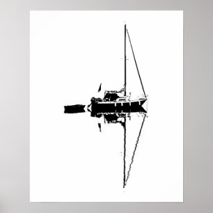 Sailing Yacht with its Refection on a Lugn Sea Poster