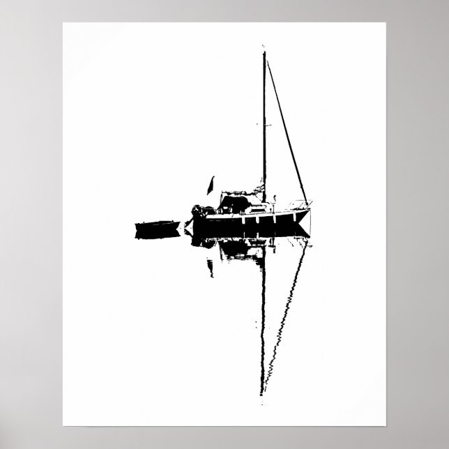 Sailing Yacht with its Refection on a Lugn Sea Poster (Framsidan)