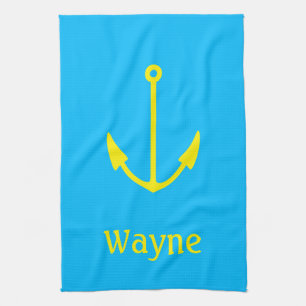Sailor Anchor Blue Boat (Namn) Gult Kökshandduk