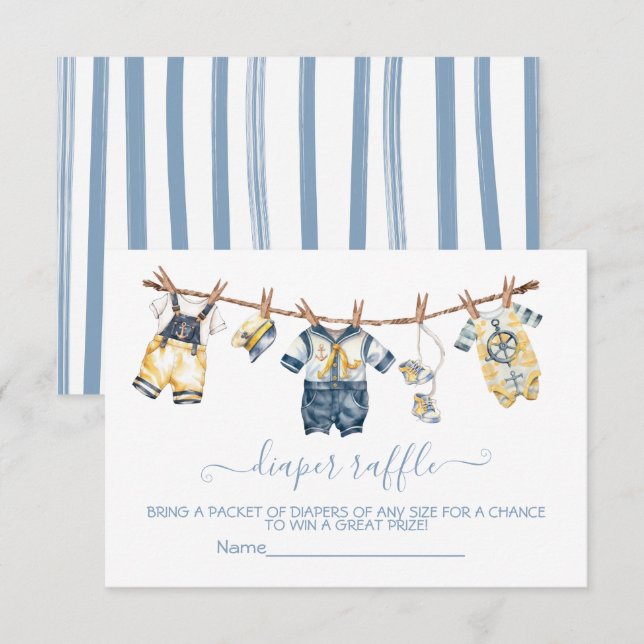 Sailor Baby Shower Clothesline Diaper Raffle Inbjudningar (Fram/baksida)