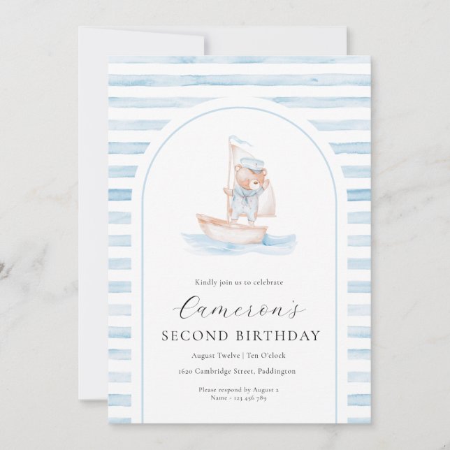 Sailor Bear Blue Rand Arch Birthday Inbjudningar (Framsida)
