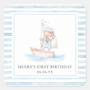 Sailor Bear Blue Rand Birthday Fyrkantigt Klistermärke