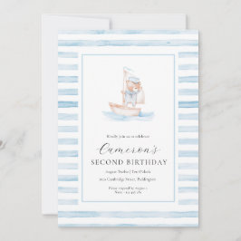 Sailor Bear Blue Rand Birthday Inbjudningar