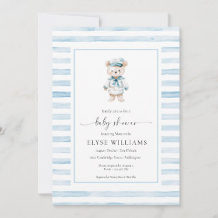 Sailor Bear Kapten Blue Rand Baby Shower Inbjudningar