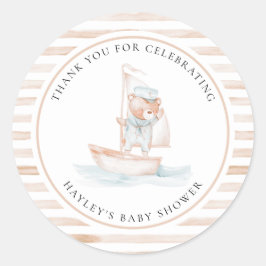 Sailor Bear Tan Rand Baby Shower Runt Klistermärke