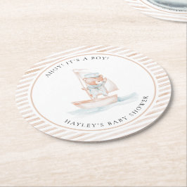 Sailor Bear Tan Rand Baby Shower Underlägg Papper Rund