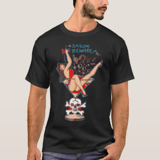 Sailor Beware Pin-Up Girl in Martini Glass Tattoo T Shirt