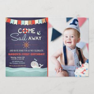 Sailor Birthday Invation Kom Sail Away Nautical Inbjudningar