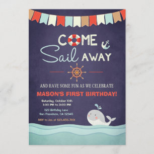 Sailor Birthday Invation Kom Sail Away Nautical Inbjudningar