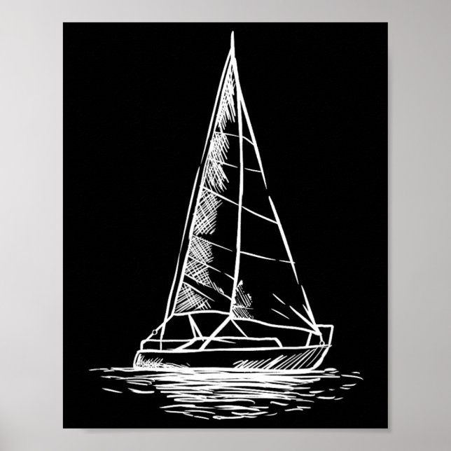 Sailor Boot Anchor - Sailbo med enkel linje Teckni Poster (Framsidan)