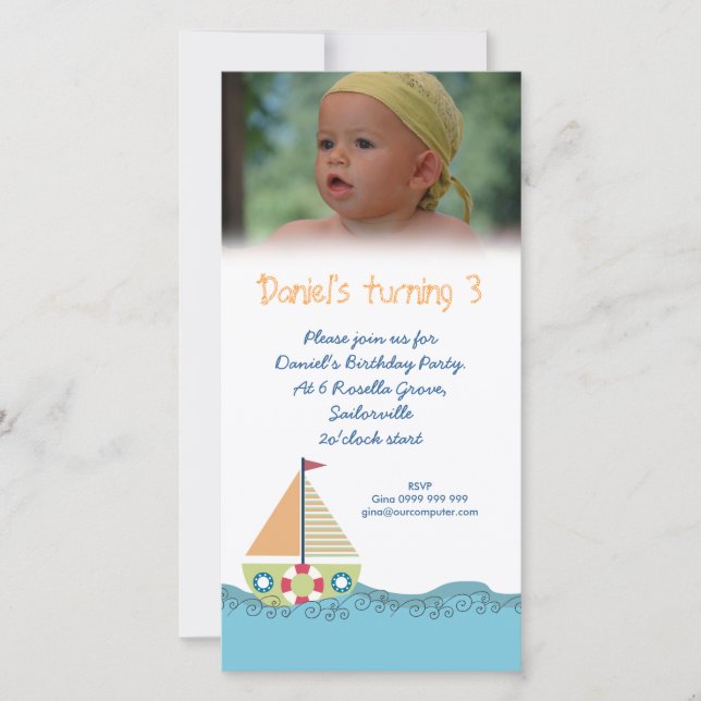 Sailor Boy Födelsedagsfest inbjudan-fotokort (Framsida)