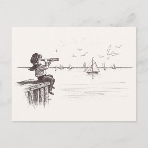 Sailor Boy med Spyglass Sees Schooners Vykort