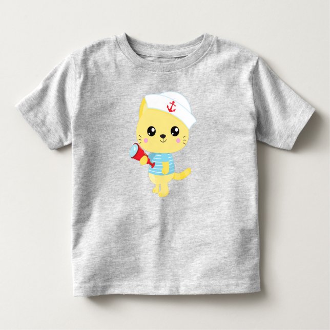 Sailor Cat, båtkapten, sjöhatt, kute T Shirt (Framsida)