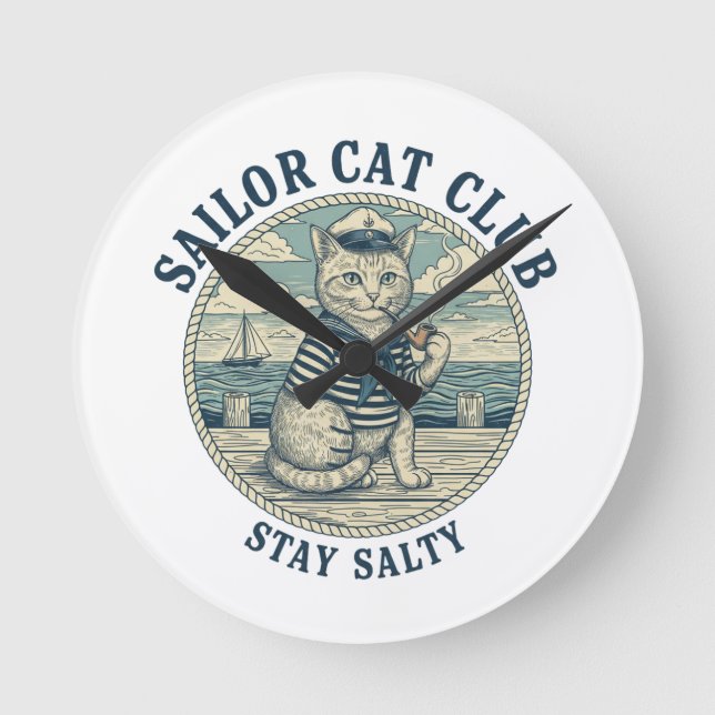 Sailor Cat Club Rund Klocka (Framsida)